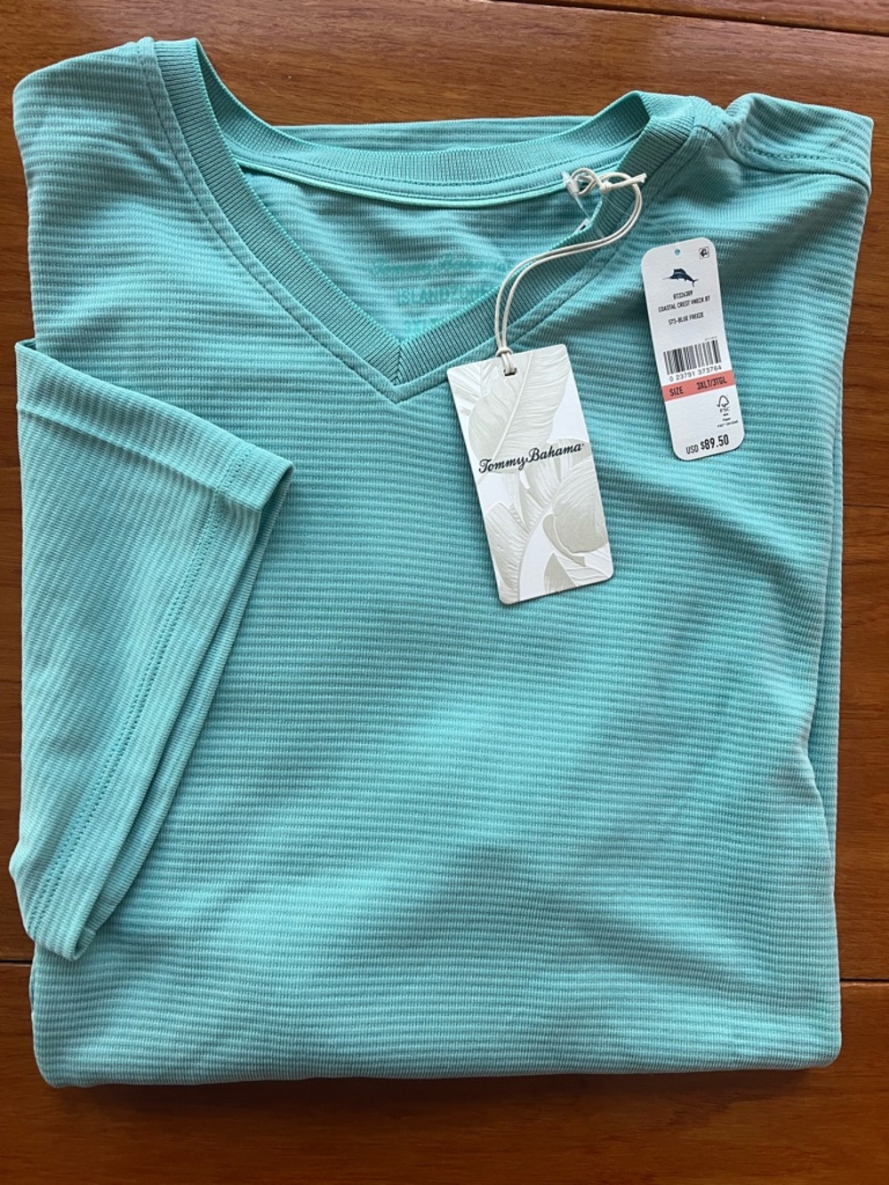 Tommy Bahama Men’s Tee Shirt Coastal Crest V Neck SZ 3XLT Shellfreeze NWT $89.50